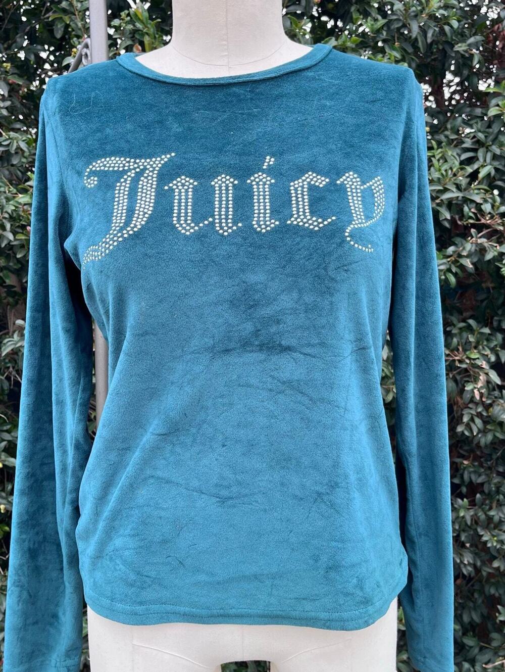 Juicy Couture Green Embellished Velour Velvet Top Long Sleeve Shirt Women’s Med